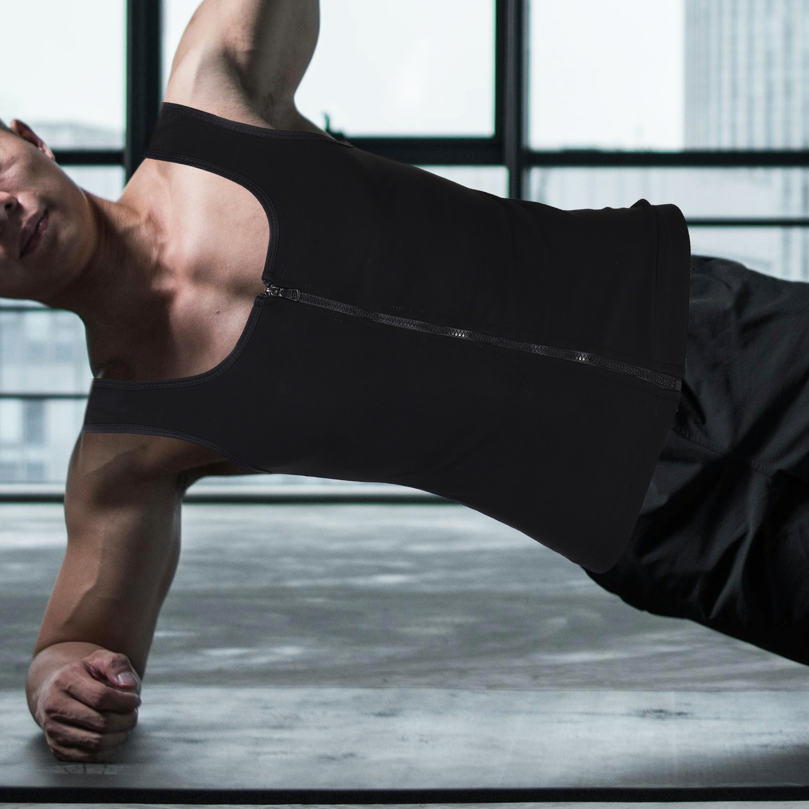 Men Sweat Vest Zip Up Compress - Running Gear Girls ulasan dan harga